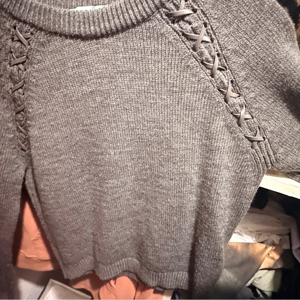 Zara Gray Lace-Up Knit Sweatshirt